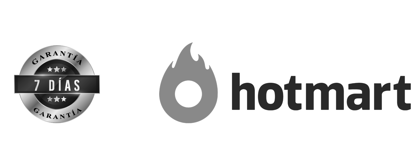 Sello de garantía de 7 días y logo oficial de Hotmart